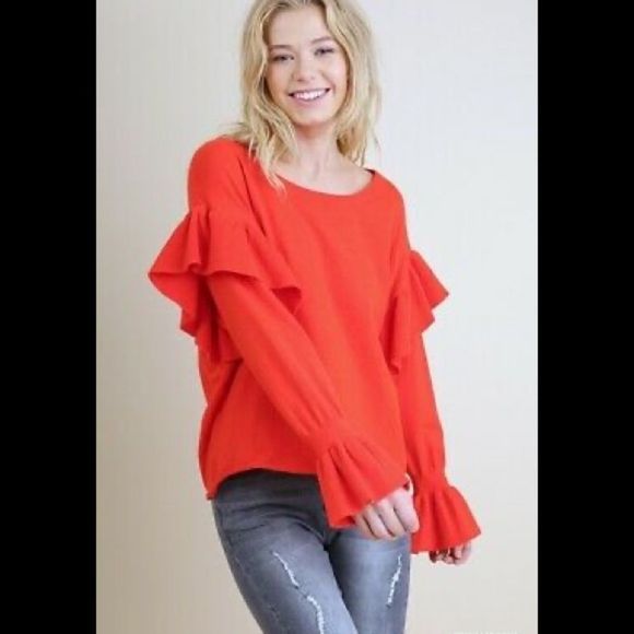 THML Red Ruffle Sleeve Sweater - Picture 15 of 15